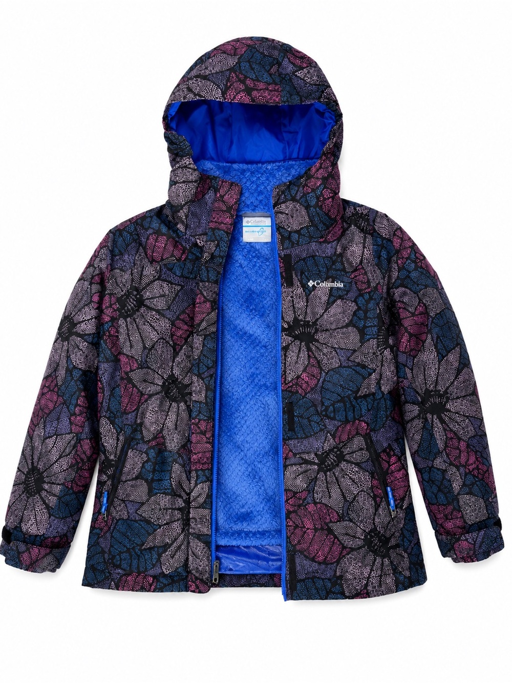 Columbia Girls' Interchange Blue Purple Floral Hooded Puffer Jacket 14/16 large